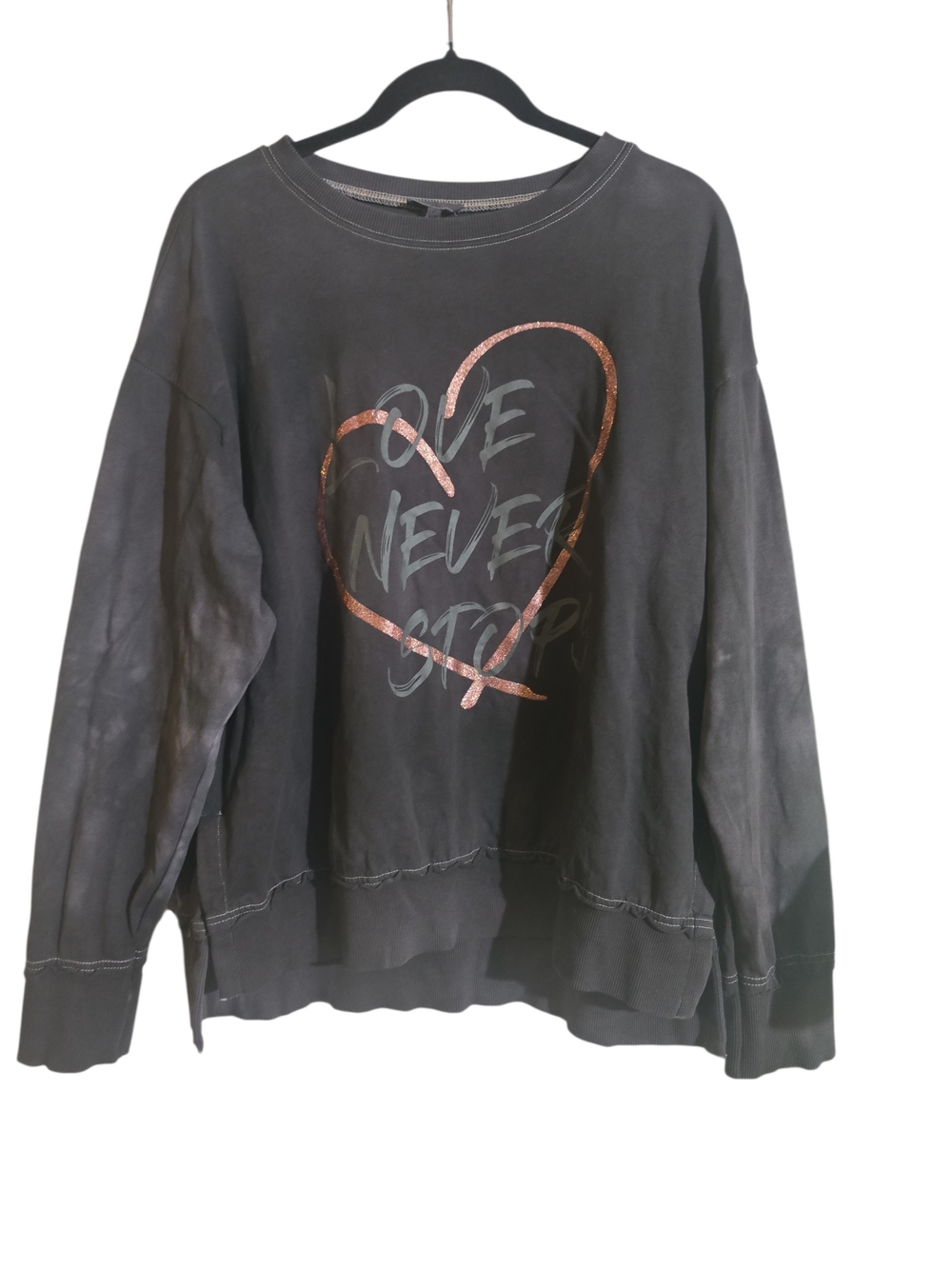 #301. Easel "Love Never Stops" Mineral Washed Pullover Sweatshirt.